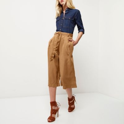 Light brown belted culottes